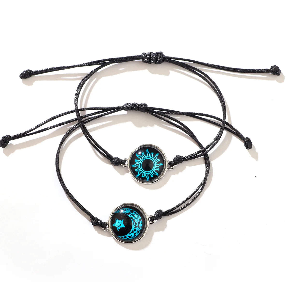 Moon Sun  Gem Glow Couple Bracelet - Hand-woven Rope