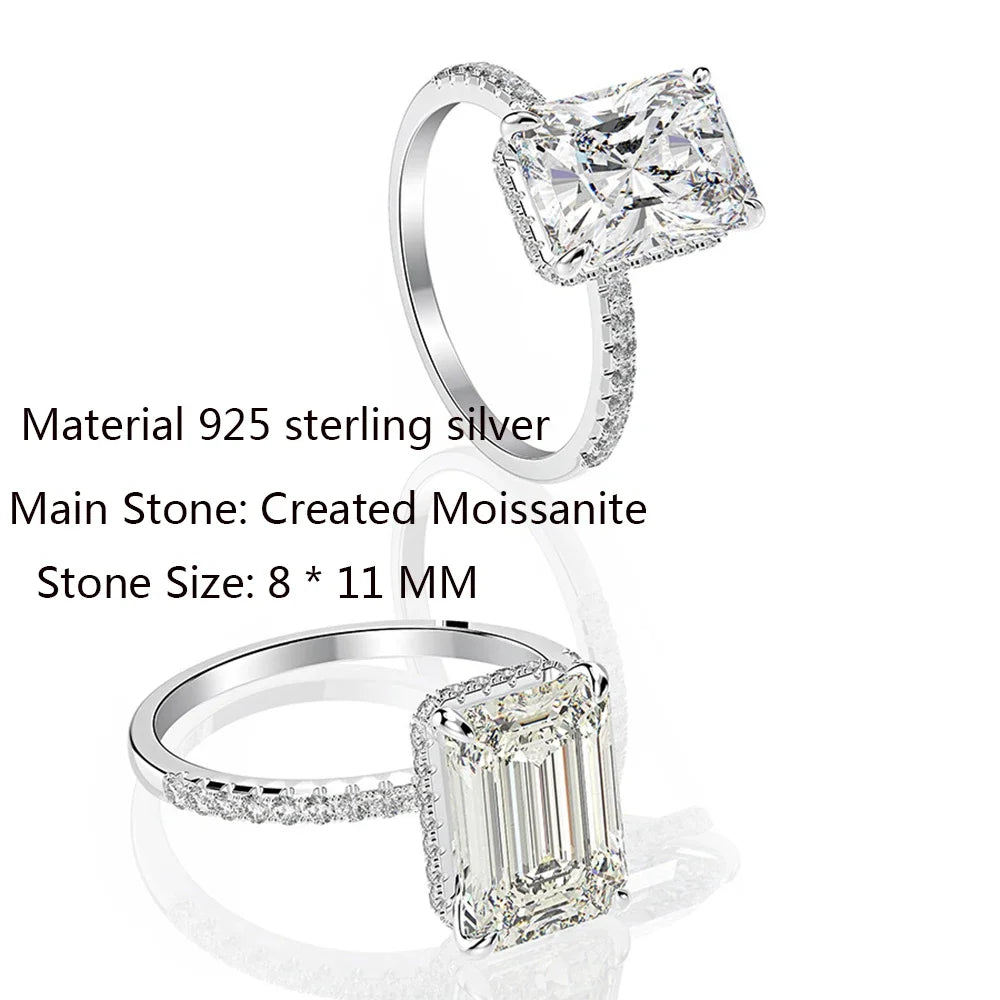 Rectangular Moissanite  Ring 925 Sterling Silver