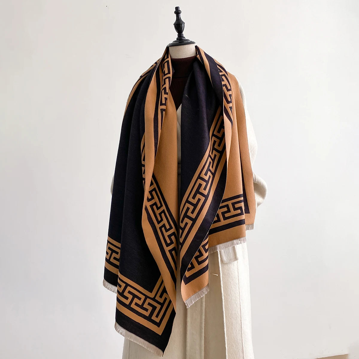 Women Geometry Print Pashmina Shawl Warm Cashmere Scarves Luxury Winter Thick Blanket Bufanda Female Wrap Bandana Echarpe Poncho