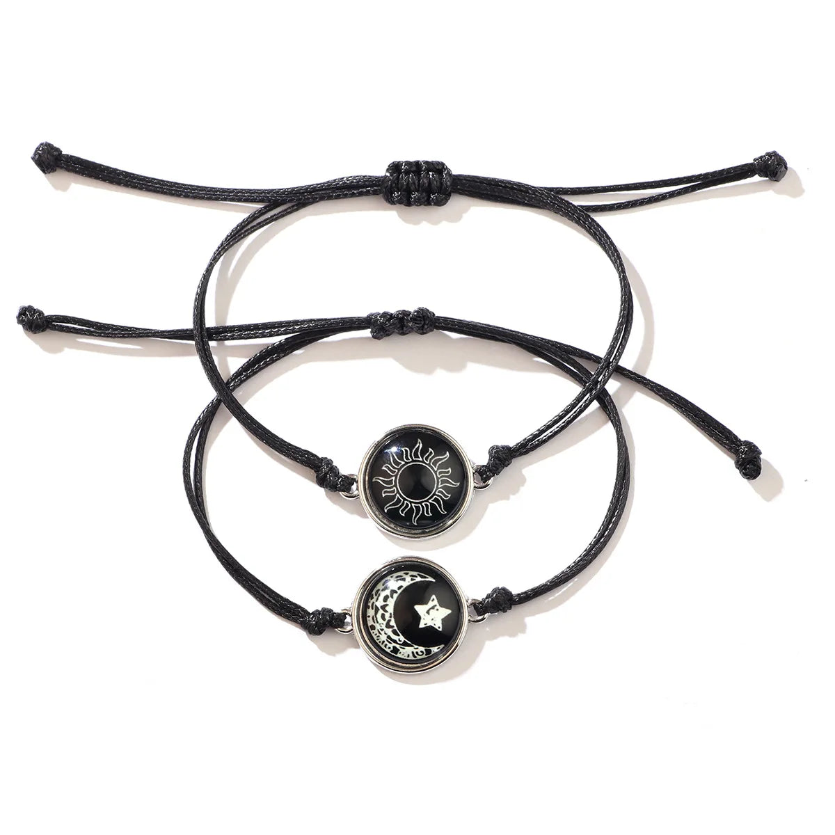 Moon Sun  Gem Glow Couple Bracelet - Hand-woven Rope