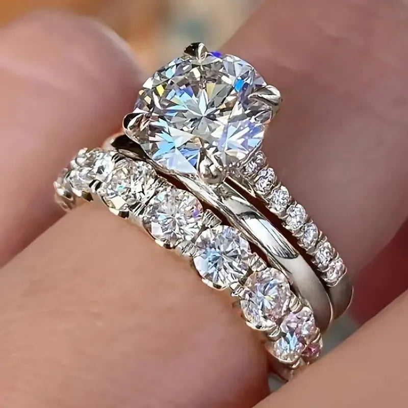 Set  Inlaid Crystal Zircon Ring