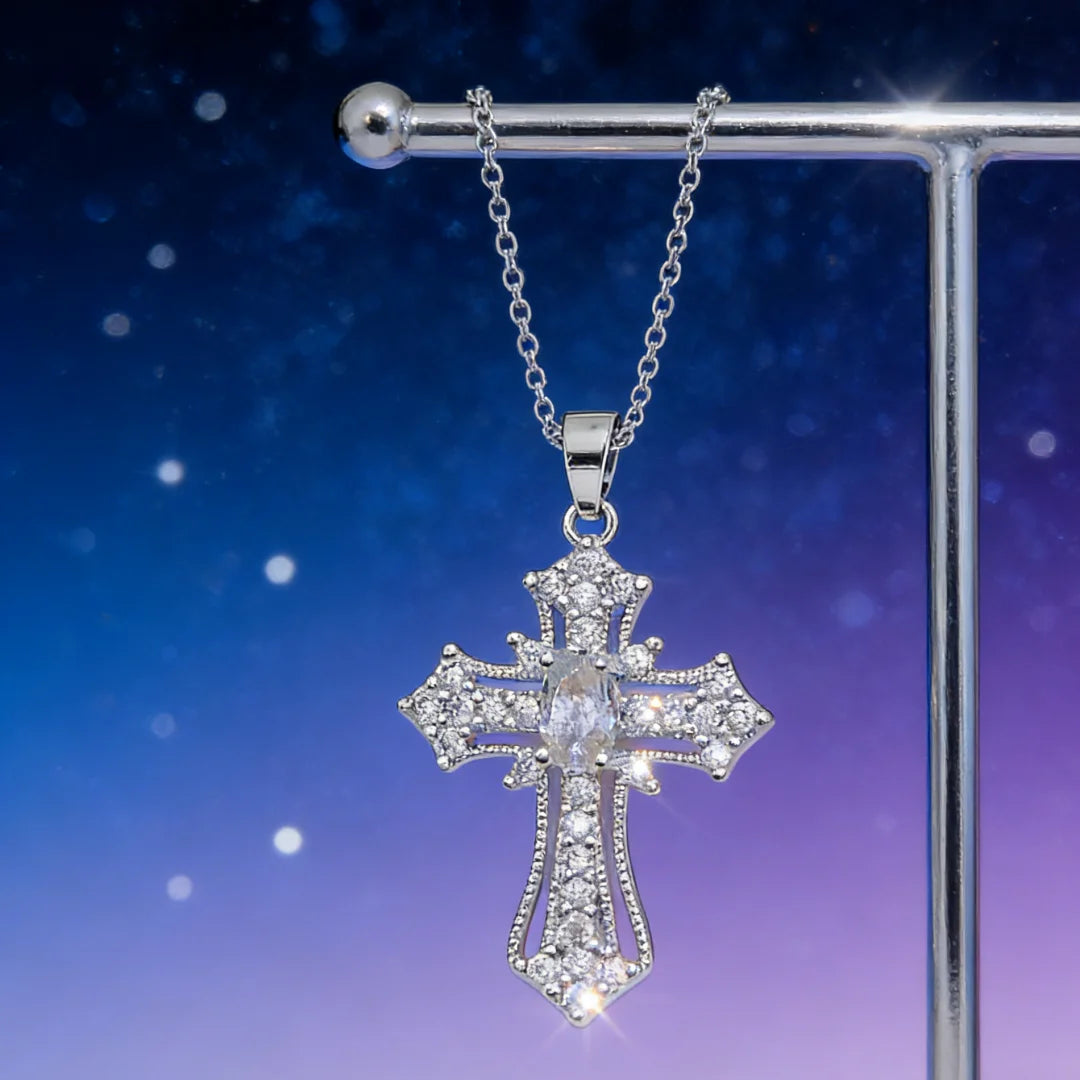 cross necklace,  zircon