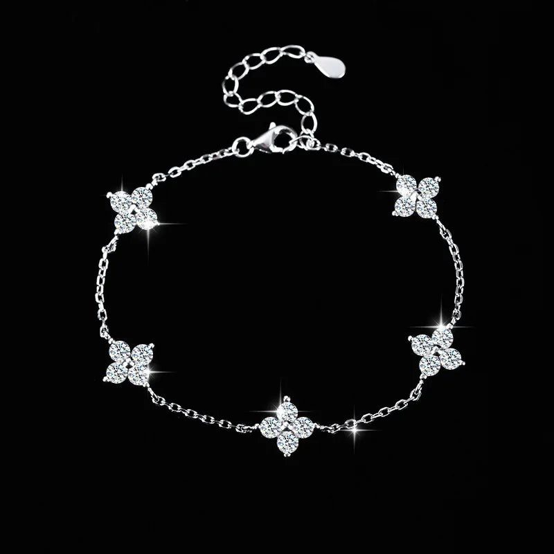 925 Sterling Silver Crystal Flower Bracelet