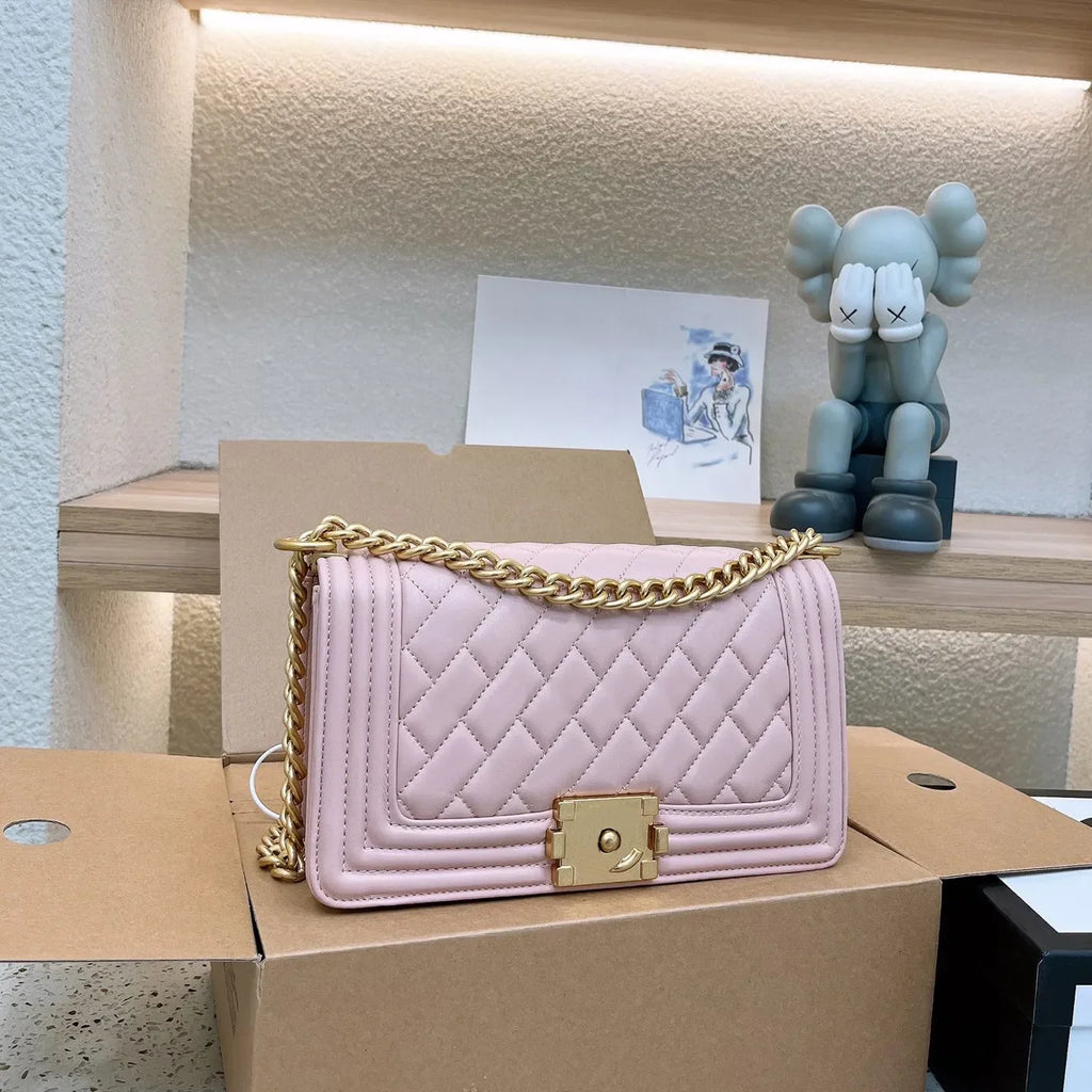 Designer Shoulder Bag Genuine Leather Bags Gold buckle Grey Lady Purse Luxury Casual Brand Handbag Tote Chain Trunk Spicy Mom Ba