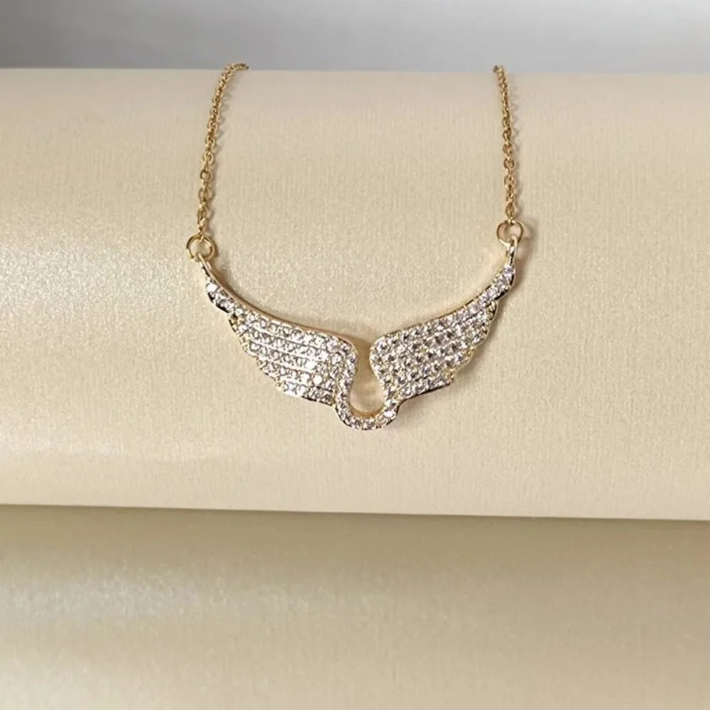 Zircon Gold Color Angel Wings Pendant Necklace