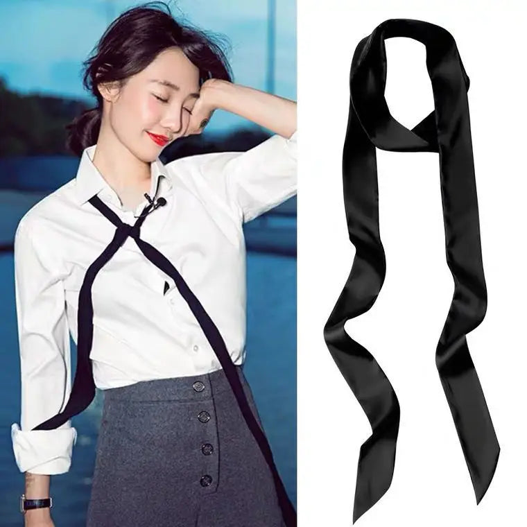 5x200cm Satin Silk Narrow Scarf Neckerchief Solid Neck Scarves Long Silk Thin Scarf Head Neck Hair Band Bag Ribbon Headbands DIY