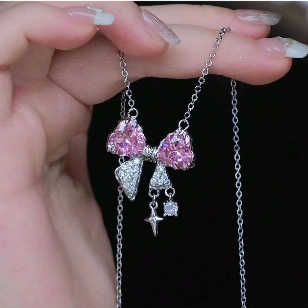 Butterfly Necklace  Bow Heart Pendant,