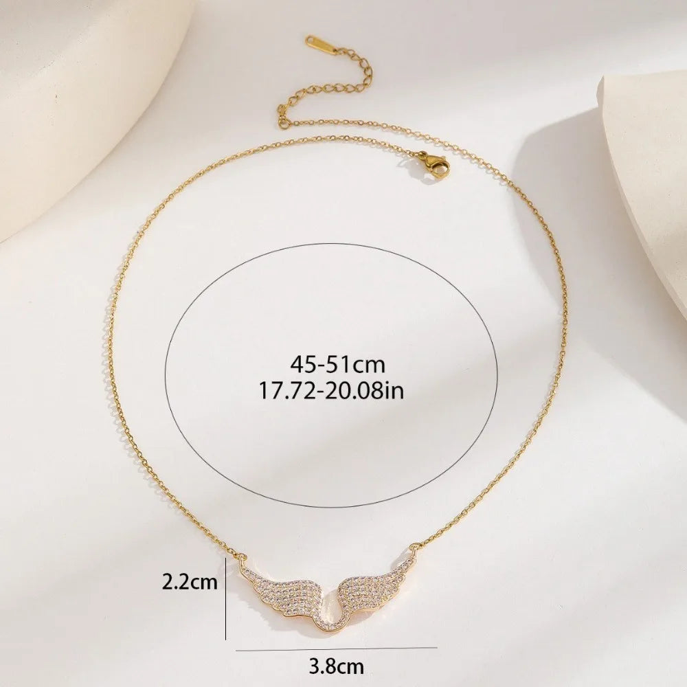 Zircon Gold Color Angel Wings Pendant Necklace