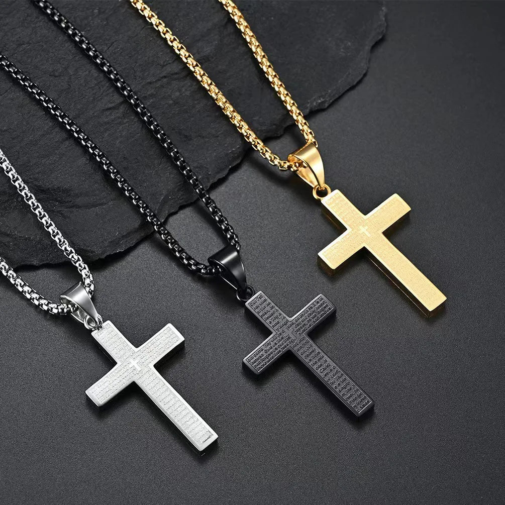 Engraved Cross Choker, Titanium Steel