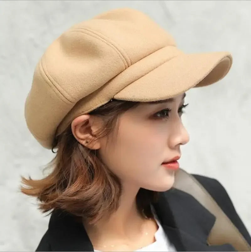 Solid Plain Octagonal Newsboy Cap