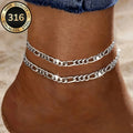 2-Piece Set of High-Quality 316 Stainless Steel Women's Anklets, Hypoallergenic & Waterproof, Stylish and Durable Everyday Wear