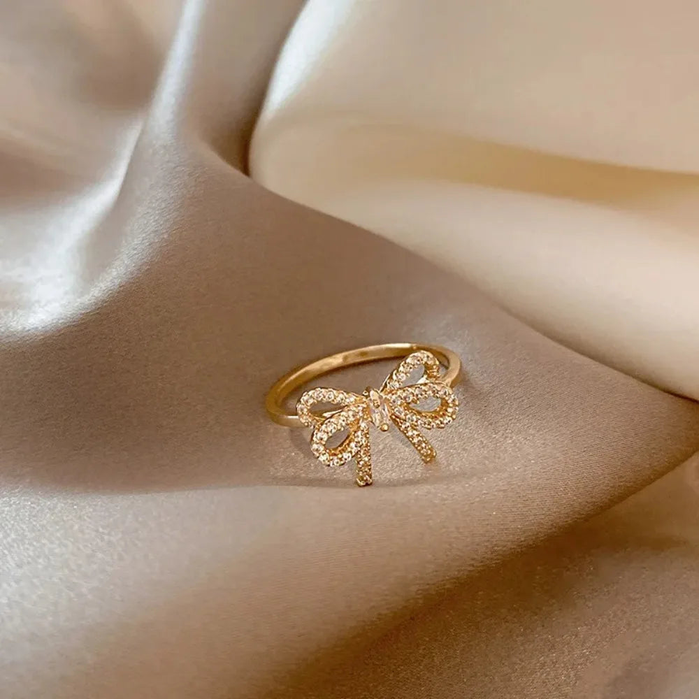 Bowknot Opening Ring Crystal Zirconia