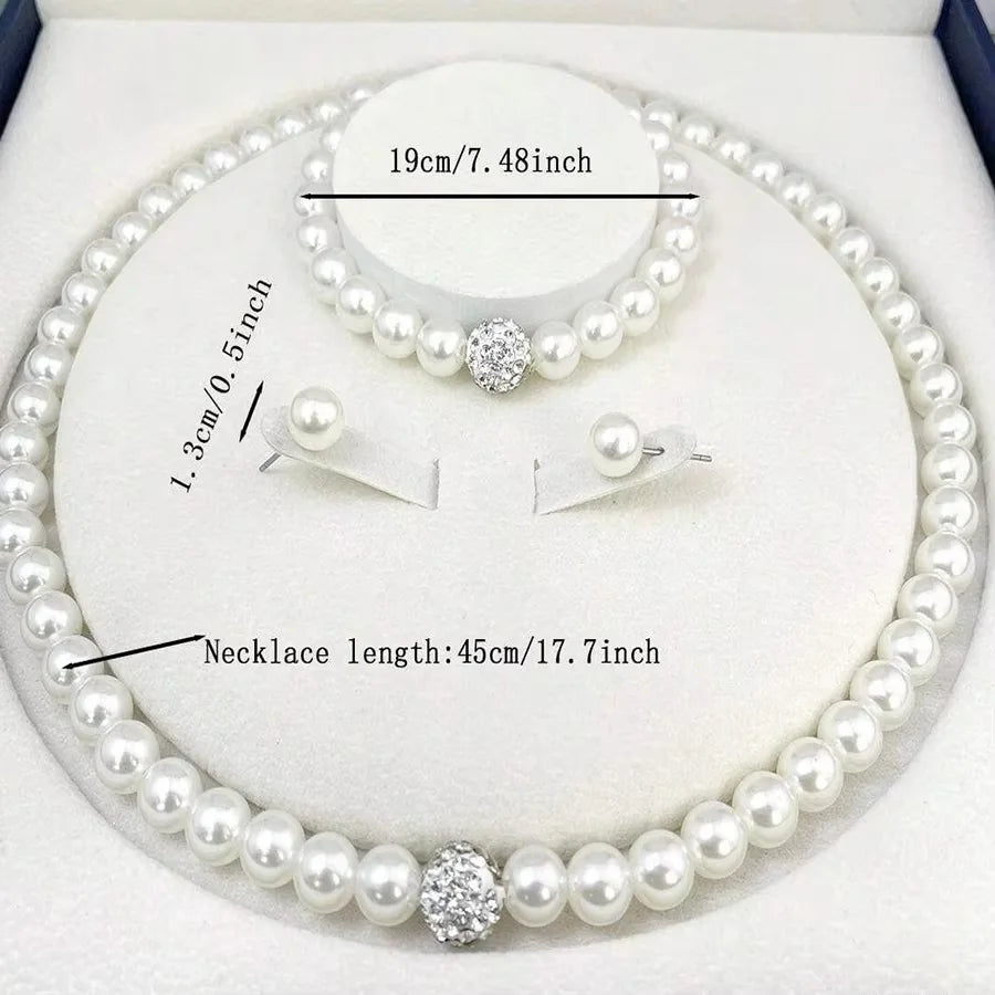 Faux Pearl Necklace Bracelet Earring Stud Jewelry Set