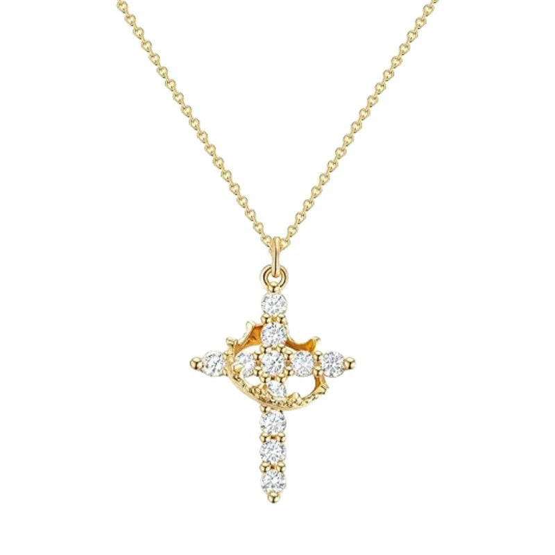 Pave Zircon Cross Necklace | Gold/Silver Dual-Tonei