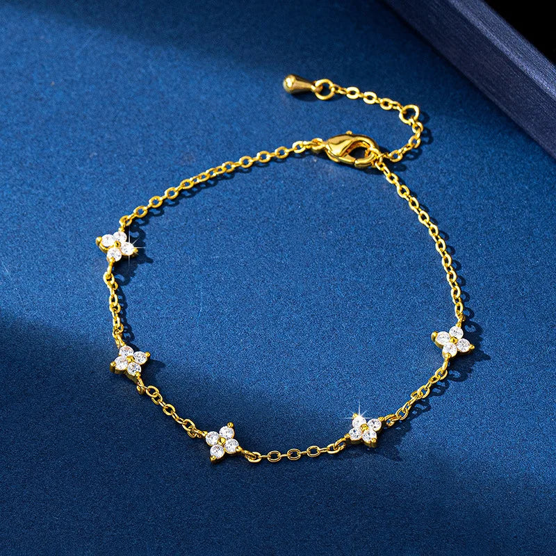 925 Sterling Silver Crystal Flower Bracelet