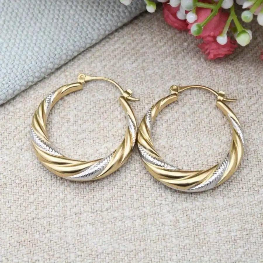 Stainless Steel Two-tone Twisted Hoop Earrings,