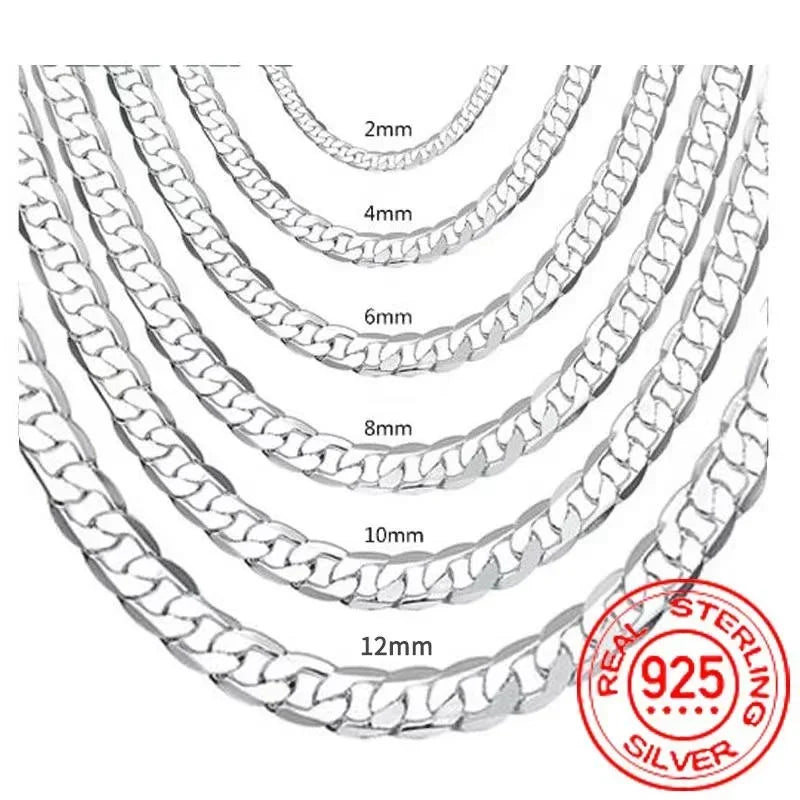 Sterling Silver Necklace 2/4/6/8/10/12MM 40-75cm
