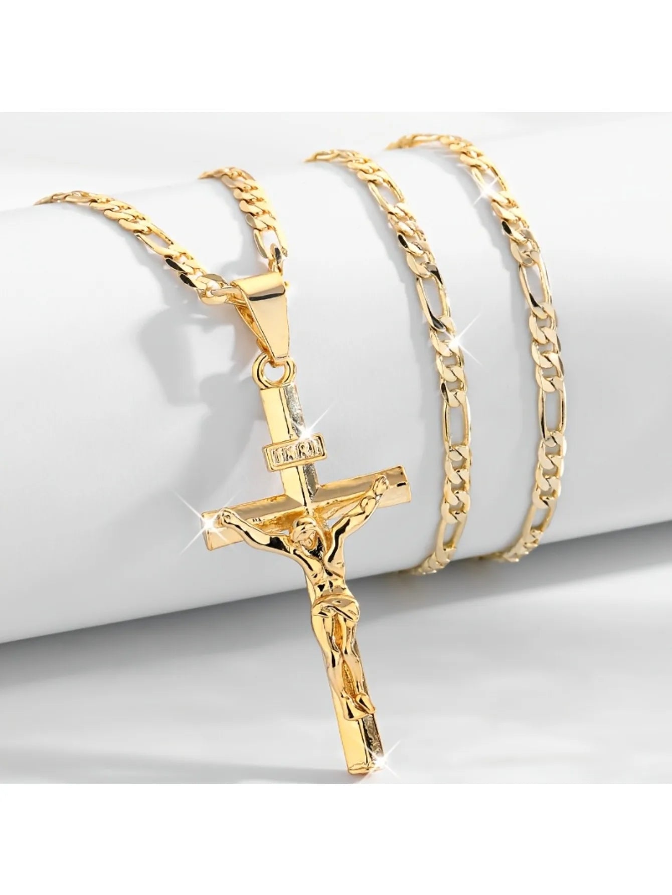 Jesus Cross Pendant Necklace Plated 14k Gold