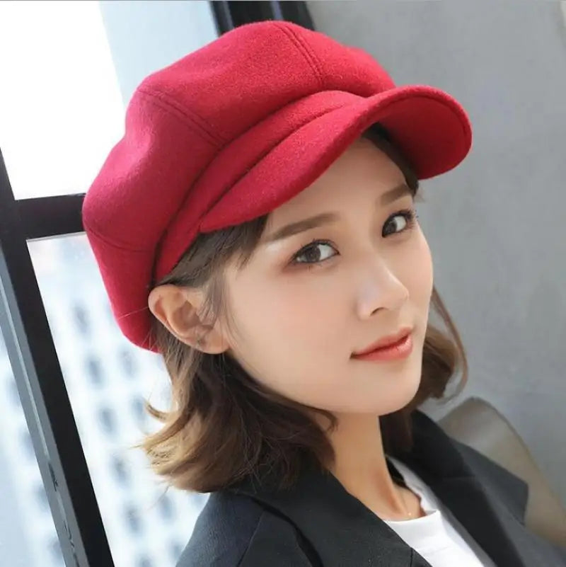 Solid Plain Octagonal Newsboy Cap