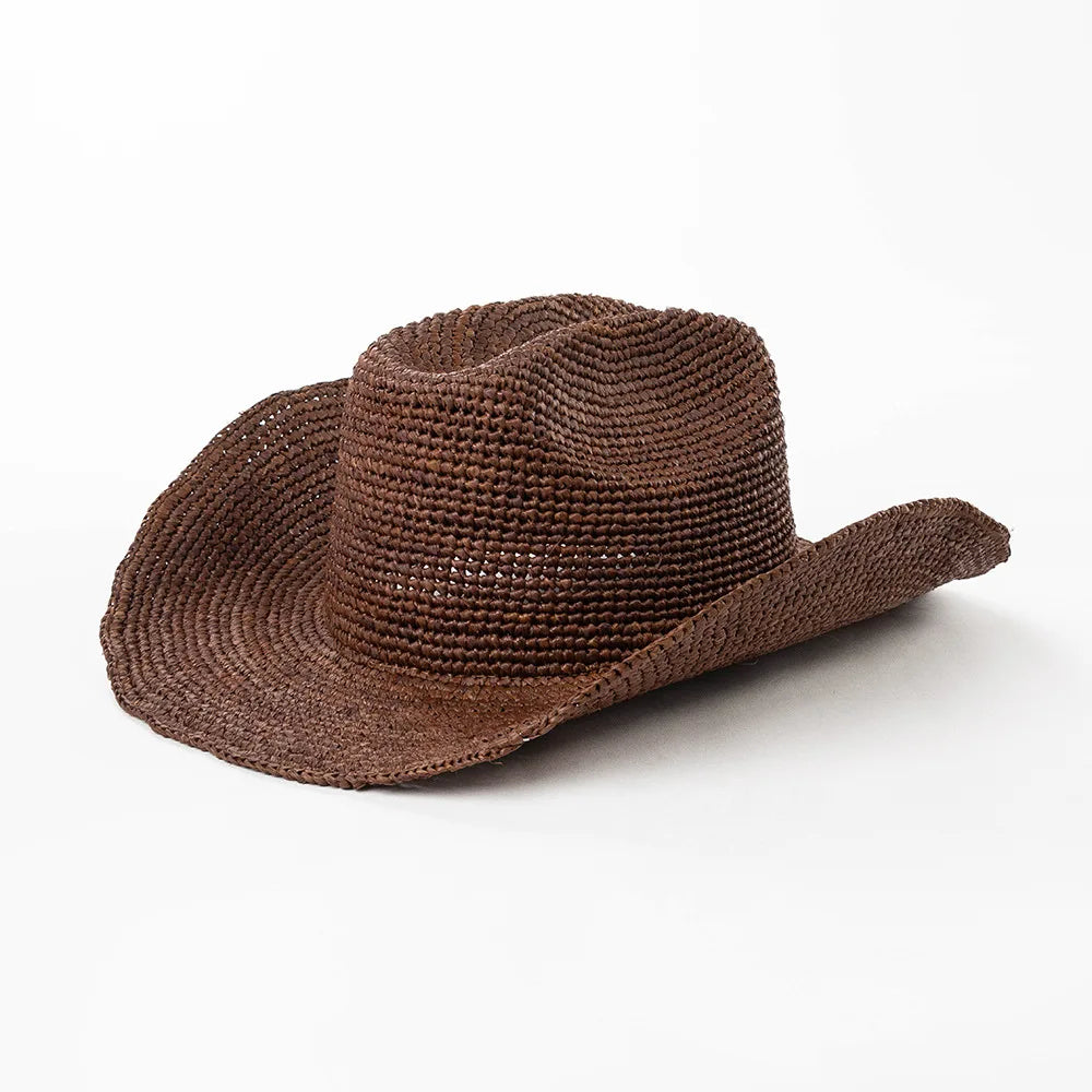 Hand-crocheted Natural Raffia Straw Cowboy Hat