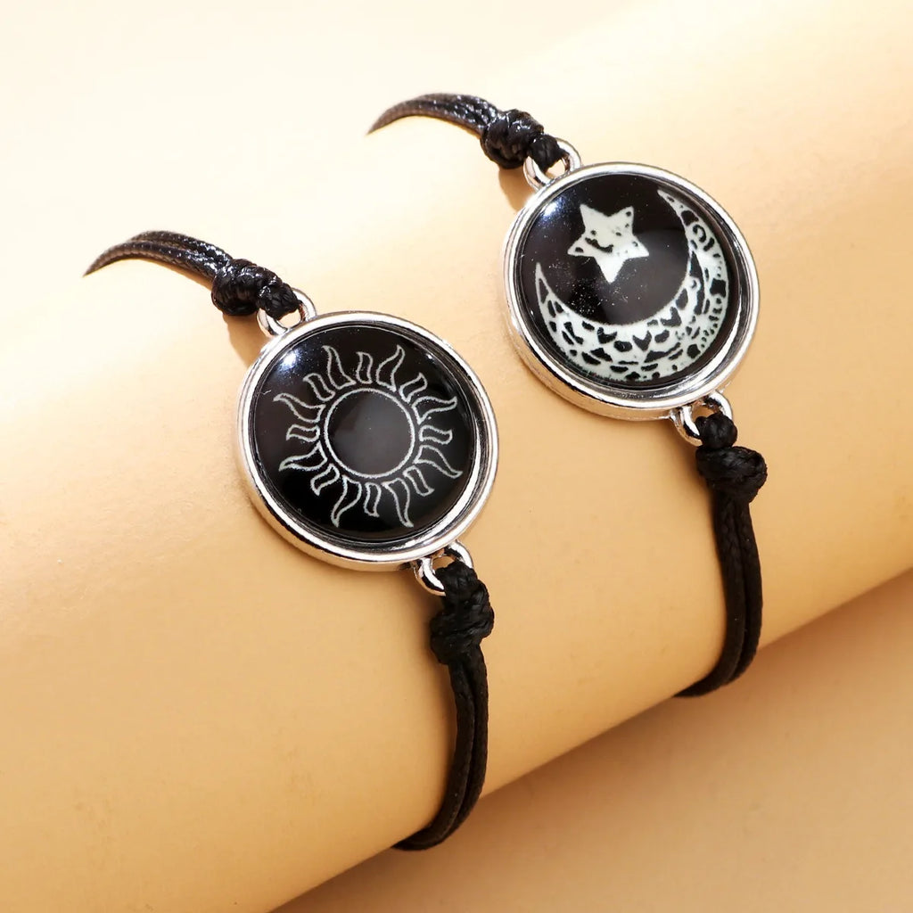 Moon Sun  Gem Glow Couple Bracelet - Hand-woven Rope