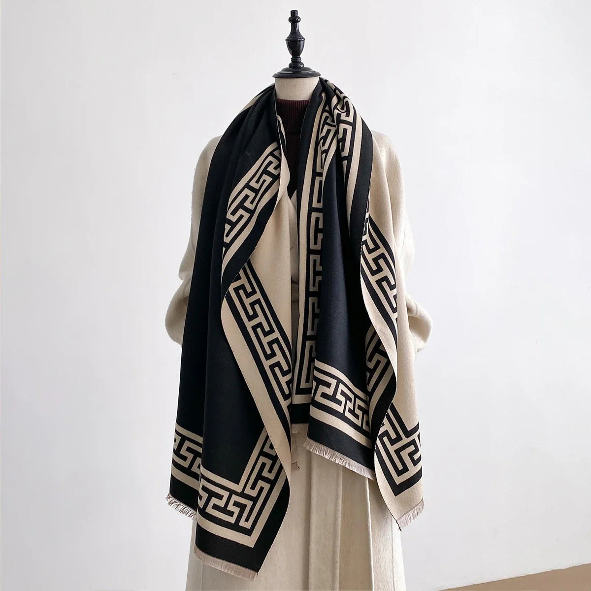 Women Geometry Print Pashmina Shawl Warm Cashmere Scarves Luxury Winter Thick Blanket Bufanda Female Wrap Bandana Echarpe Poncho