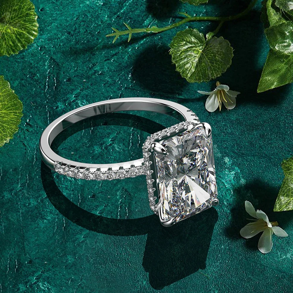 Rectangular Moissanite  Ring 925 Sterling Silver