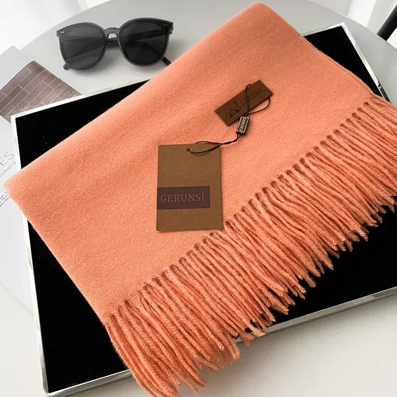 Cashmere Scarf Thick Warm Pashmina  Solid Color Tassel