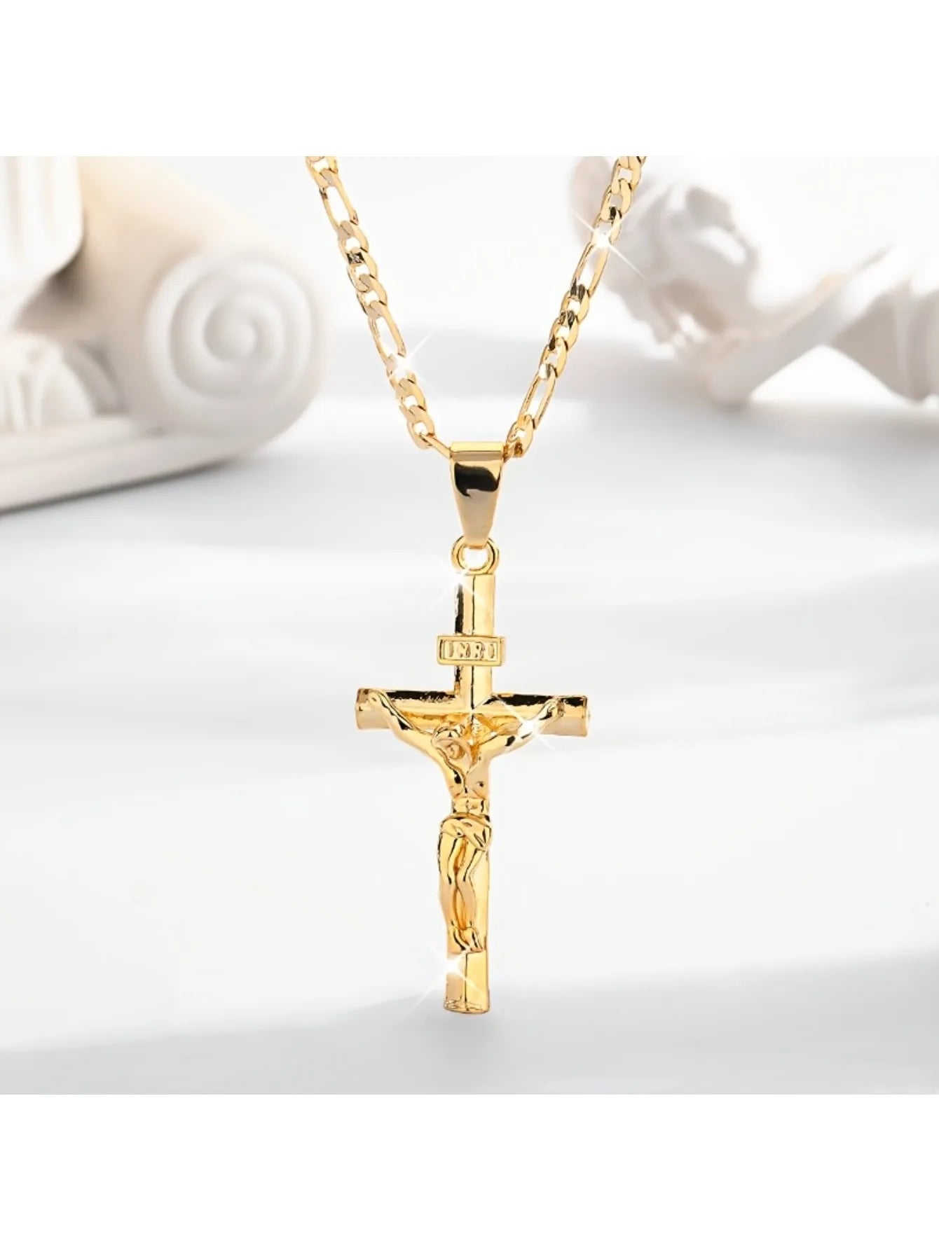 Jesus Cross Pendant Necklace Plated 14k Gold