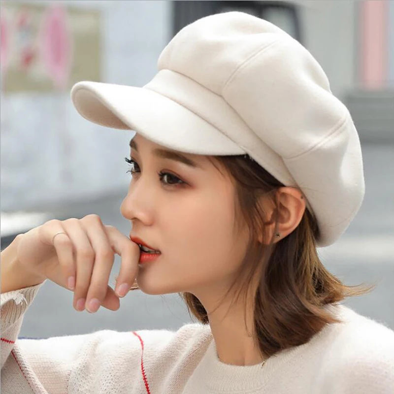 Solid Plain Octagonal Newsboy Cap