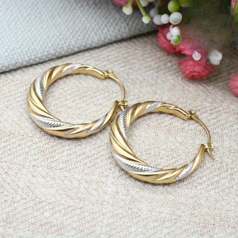 Stainless Steel Two-tone Twisted Hoop Earrings,