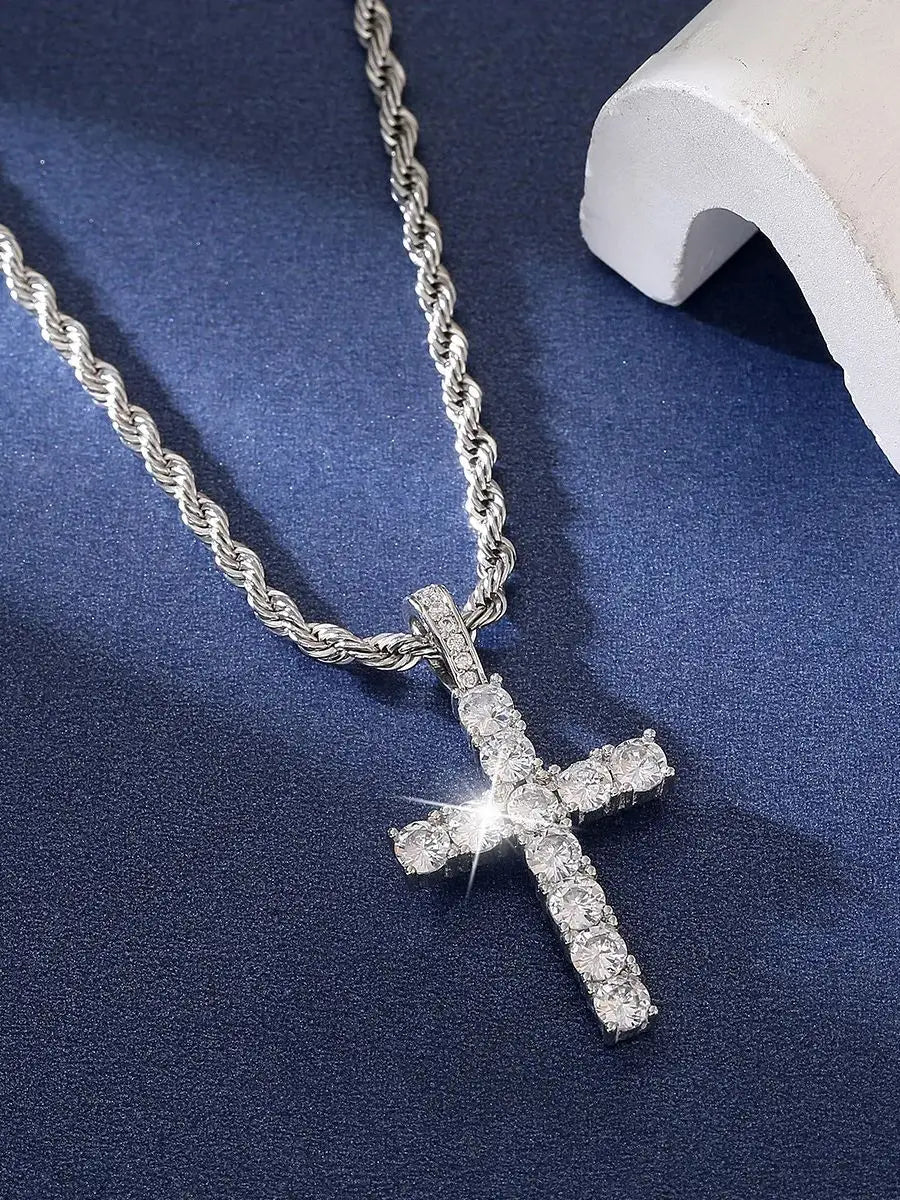 Men's Stainless Steel Cross Twist Chain Necklace