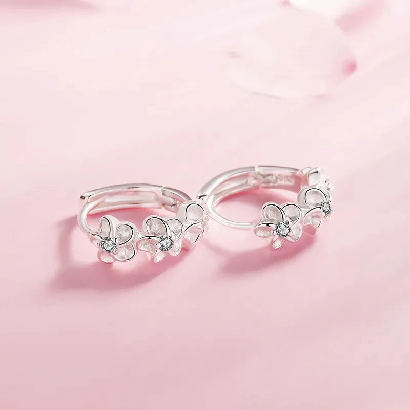 925 Sterling Silver Needle Earrings Crystal Zircon Flower  Stud