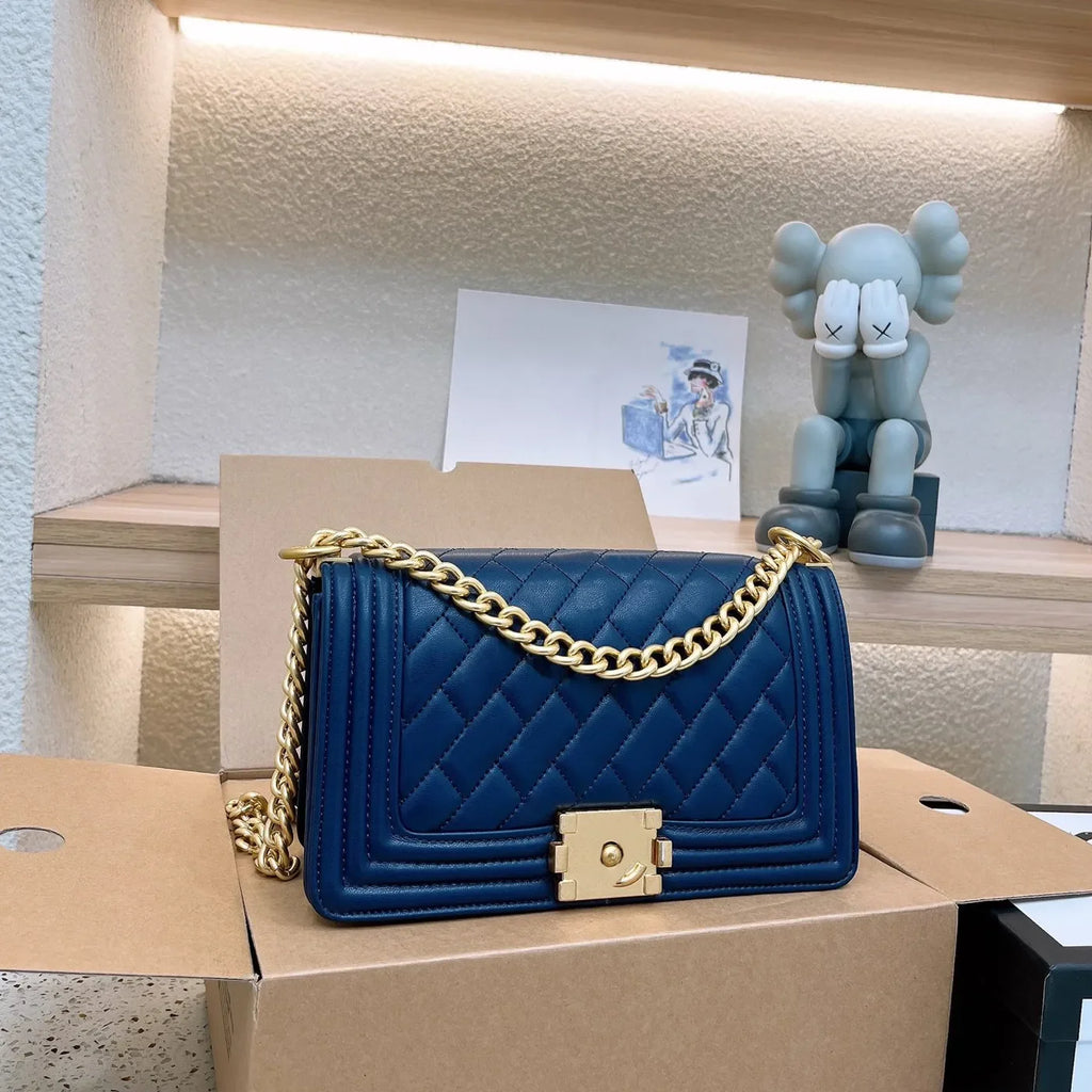 Designer Shoulder Bag Genuine Leather Bags Gold buckle Grey Lady Purse Luxury Casual Brand Handbag Tote Chain Trunk Spicy Mom Ba