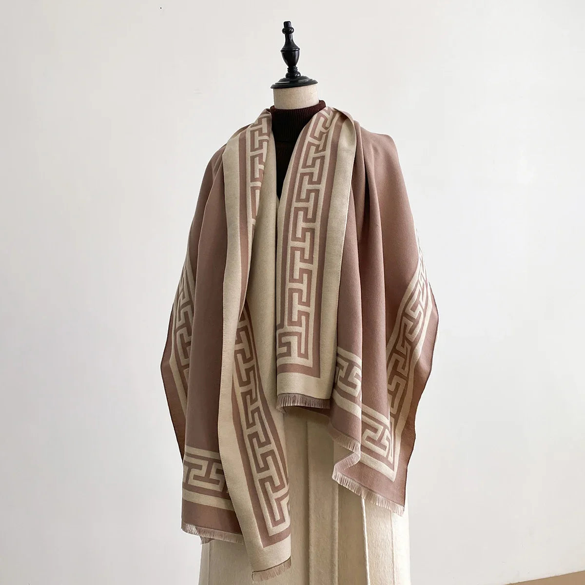 Women Geometry Print Pashmina Shawl Warm Cashmere Scarves Luxury Winter Thick Blanket Bufanda Female Wrap Bandana Echarpe Poncho