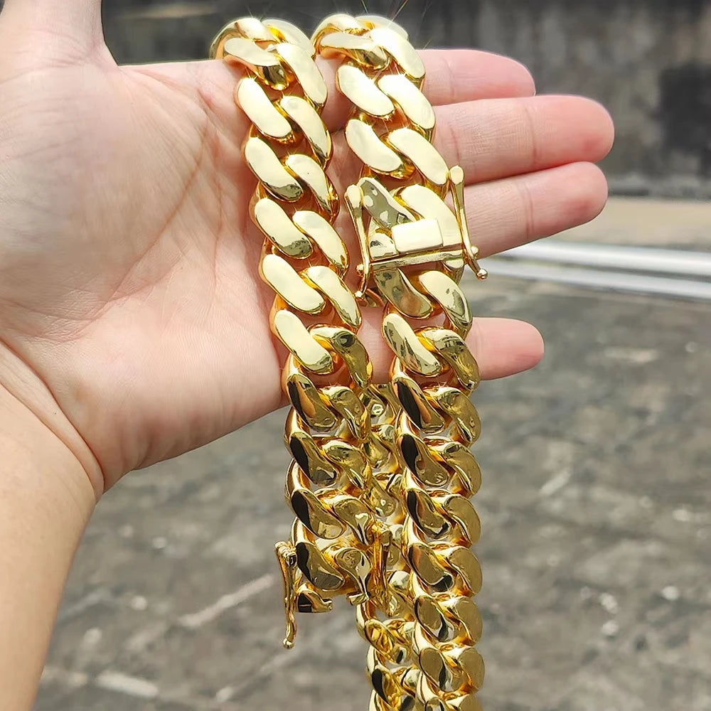 22MM Width Miami Brass Cuban Link Chain Necklace