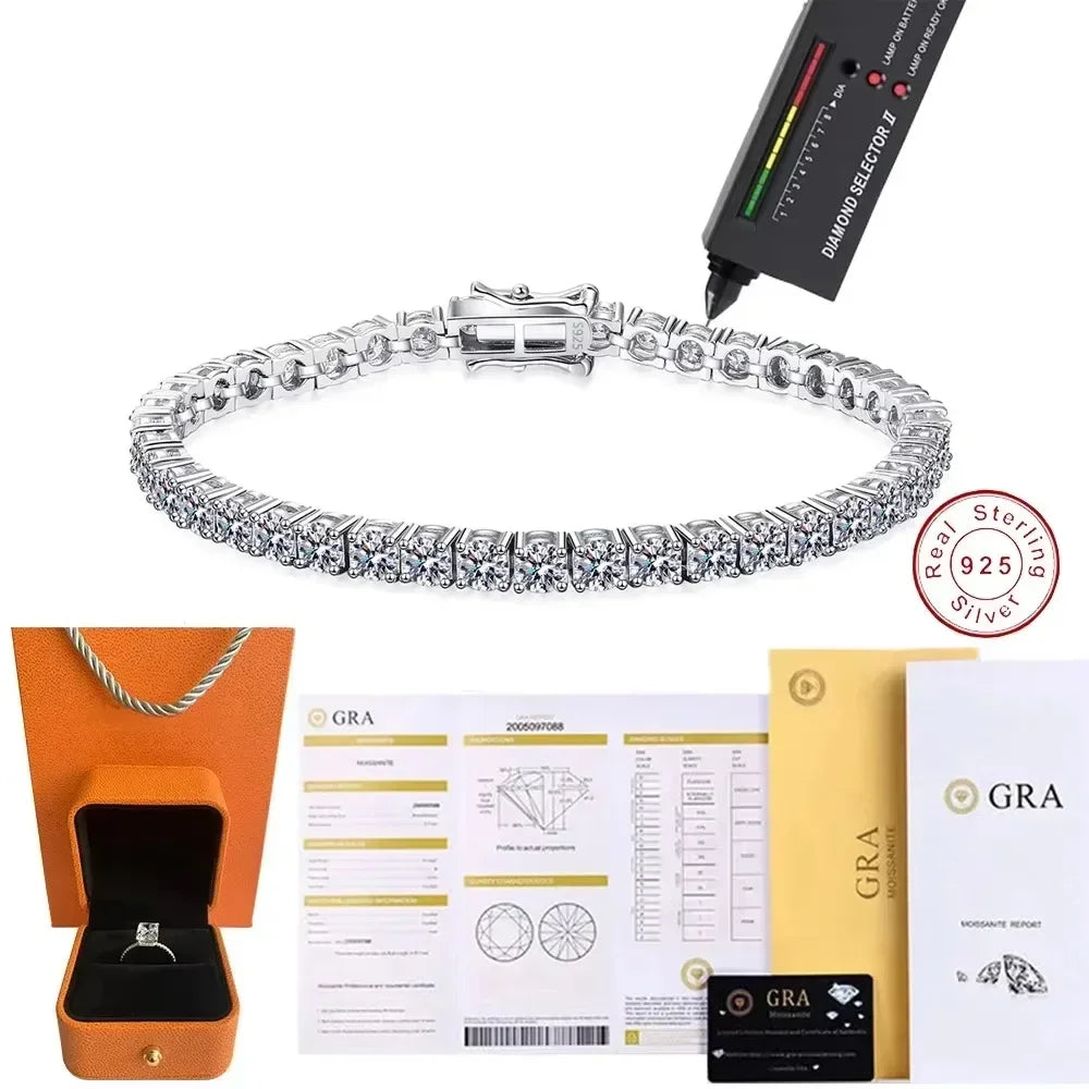Sterling Silver 925 5mm D VVS1 Moissanite Bracelet