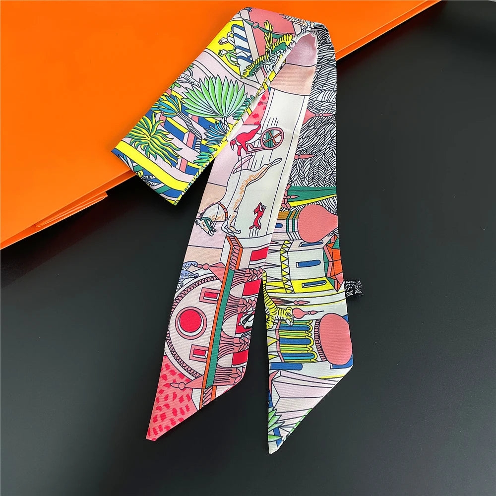 Saddle Print Summer Skinny Silk Scarf