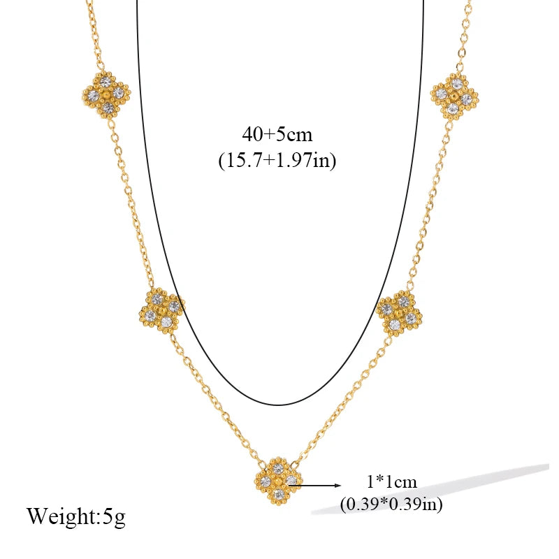Clover Zircon Necklace Bracelet Earrings Set