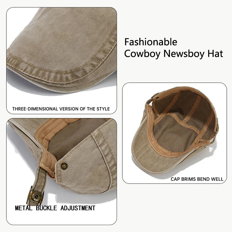 Spring Summer Vintage Cotton Beret Men Women Fashion Flat Visor Cap Casual Berets Retro Newsboy Hat Unisex Adjustable Sun Hats