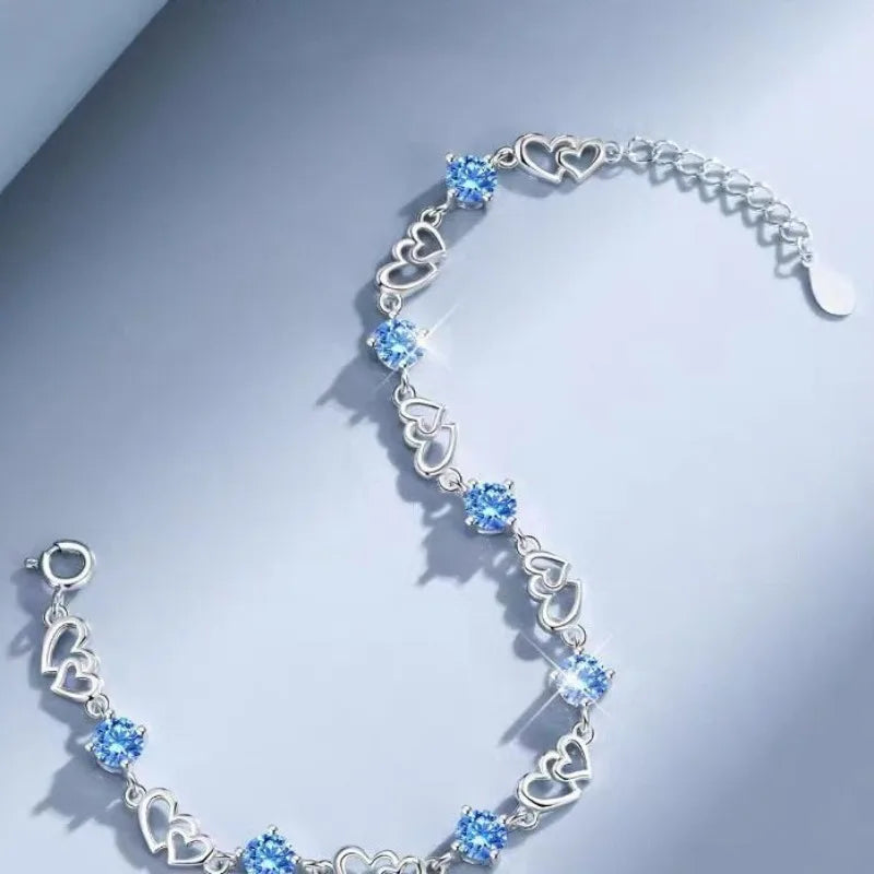 925 Sterling Silver Double Layered Heart-shaped Bracelet