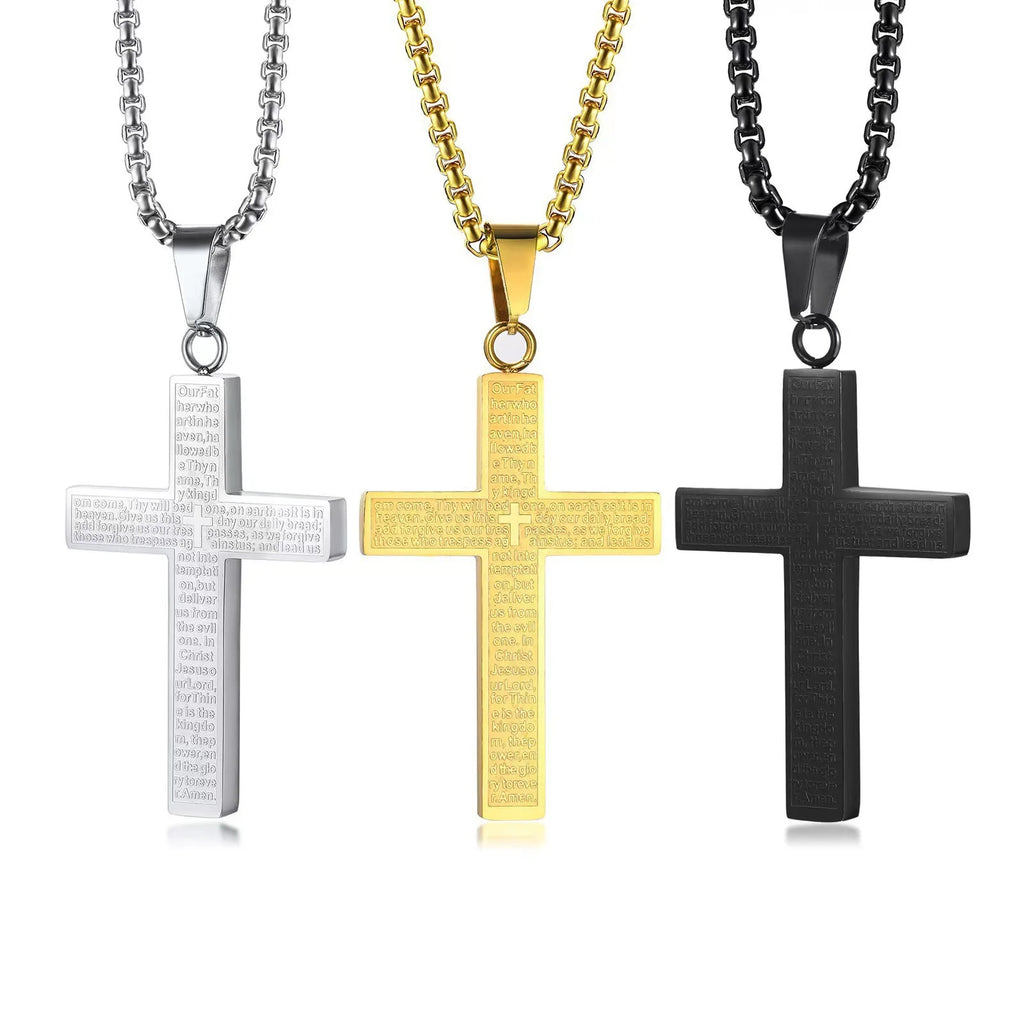 Engraved Cross Choker, Titanium Steel