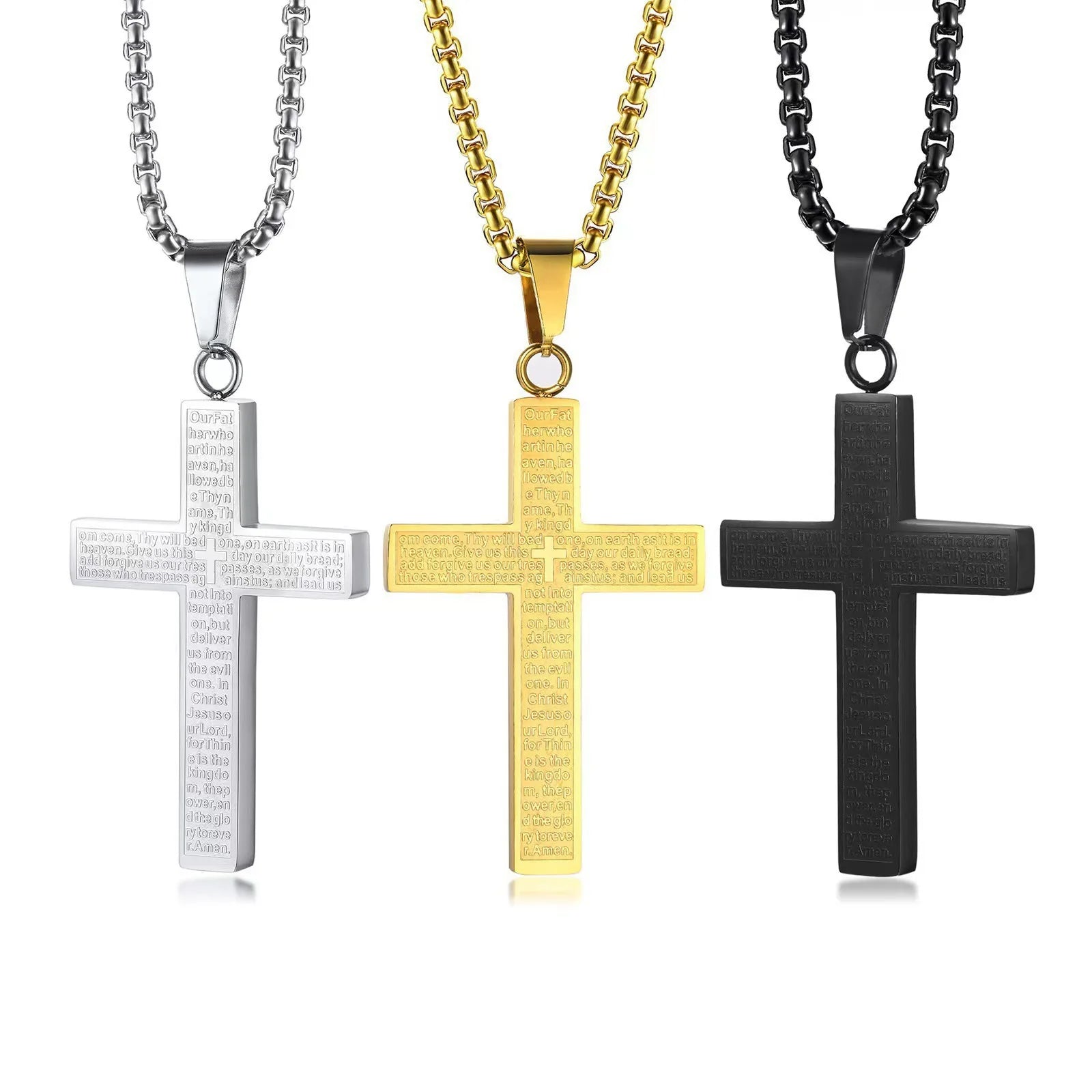 Engraved Cross Choker, Titanium Steel