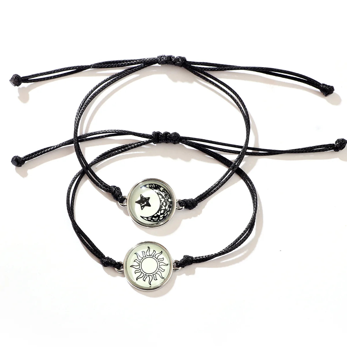 Moon Sun  Gem Glow Couple Bracelet - Hand-woven Rope