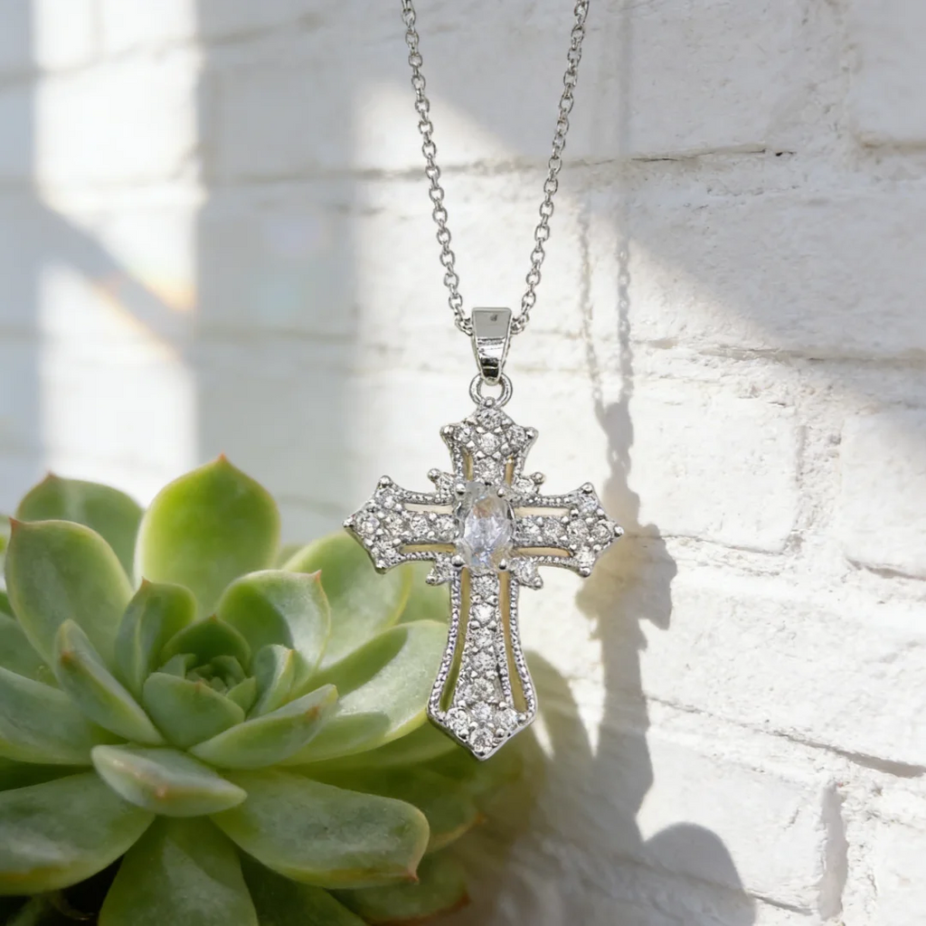 cross necklace,  zircon