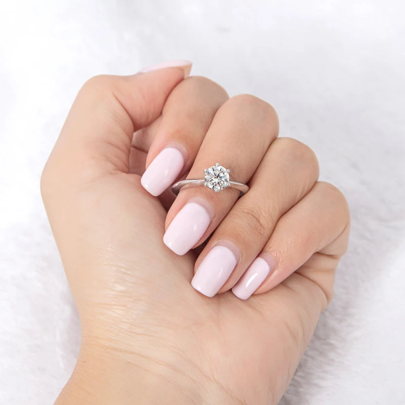 0.5/1/2/3 Carat  Moissanite Solitaire Rings  Silver Lab Diamond