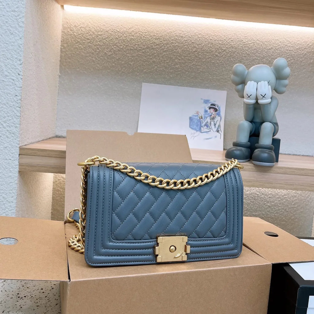 Designer Shoulder Bag Genuine Leather Bags Gold buckle Grey Lady Purse Luxury Casual Brand Handbag Tote Chain Trunk Spicy Mom Ba