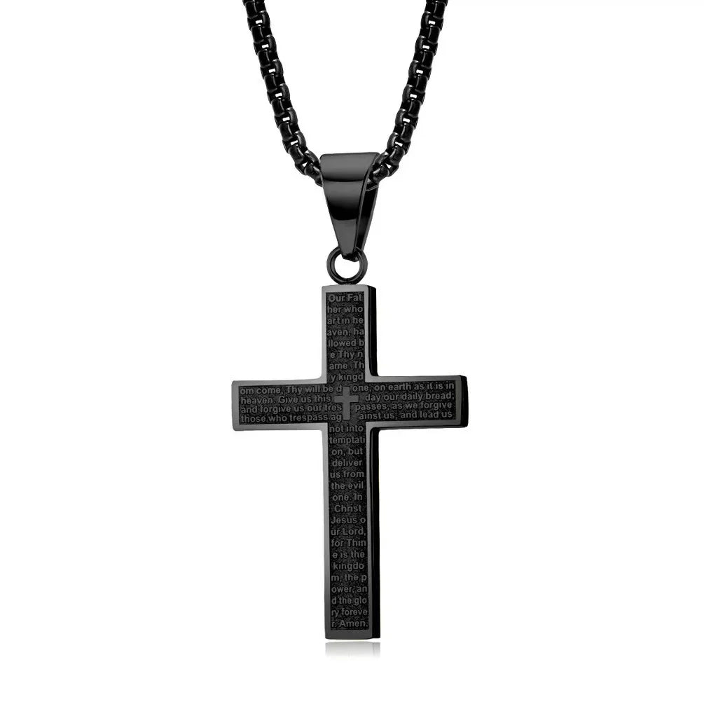 Engraved Cross Choker, Titanium Steel