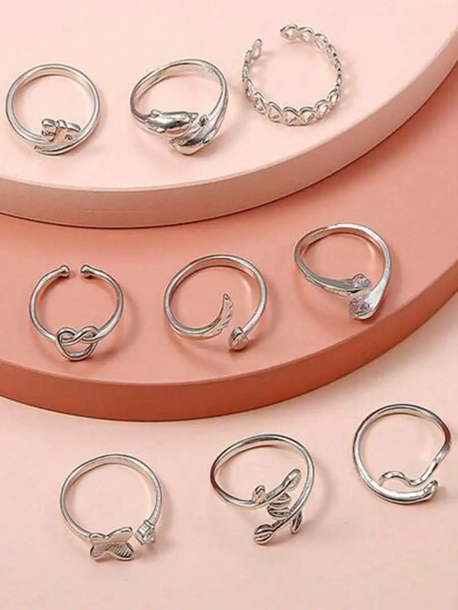 9 Pieces Adjustable Fashion Rings Set