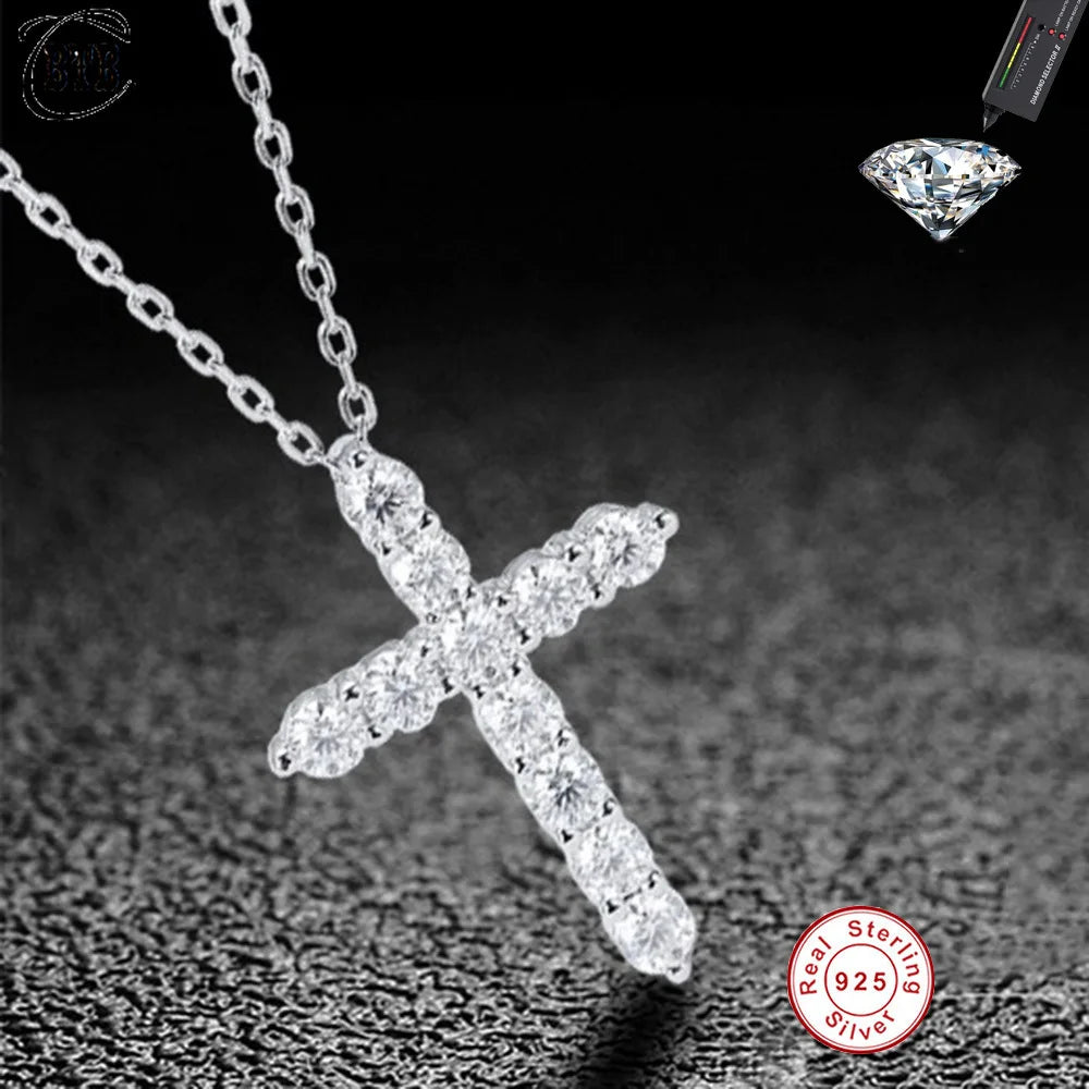 Sterling Silver 0.3-0.5 Carat Moissanite Cross  Necklac